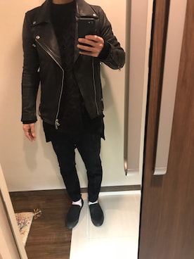 「FREAK'S STORE（フリークスストア）のアイテム（ライダースジャケット、ブラック系）」を使った、sp300さん（メンズ・166cm）の冬コーディネート