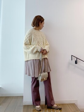 「ジャージーパンツ」｜「アイテム（スラックス）」を使った、kanaさん（レディース・160cm）の秋コーディネート