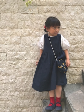 「アイテム（ボディバッグ/ウエストポーチ、ブルー系）」を使った、miii★さん（キッズ・110cm）の夏コーディネート
