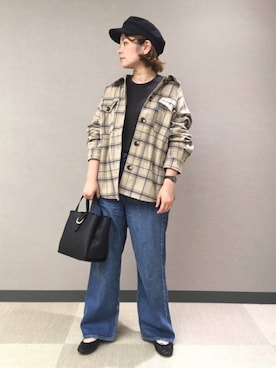 「Right-on（ライトオン）のアイテム（キャスケット）」を使った、わらしさん（レディース・155cm）の秋コーディネート