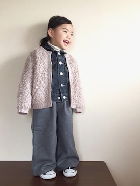 「Gジャン×タートルネック」｜bow-changさん（キッズ・90cm）の冬コーディネート