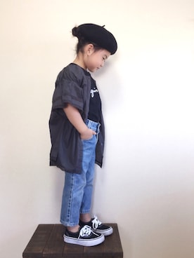 「羽織り」｜「アイテム（ハンチング/ベレー帽）」を使った、bow-changさん（キッズ・100cm）の秋コーディネート