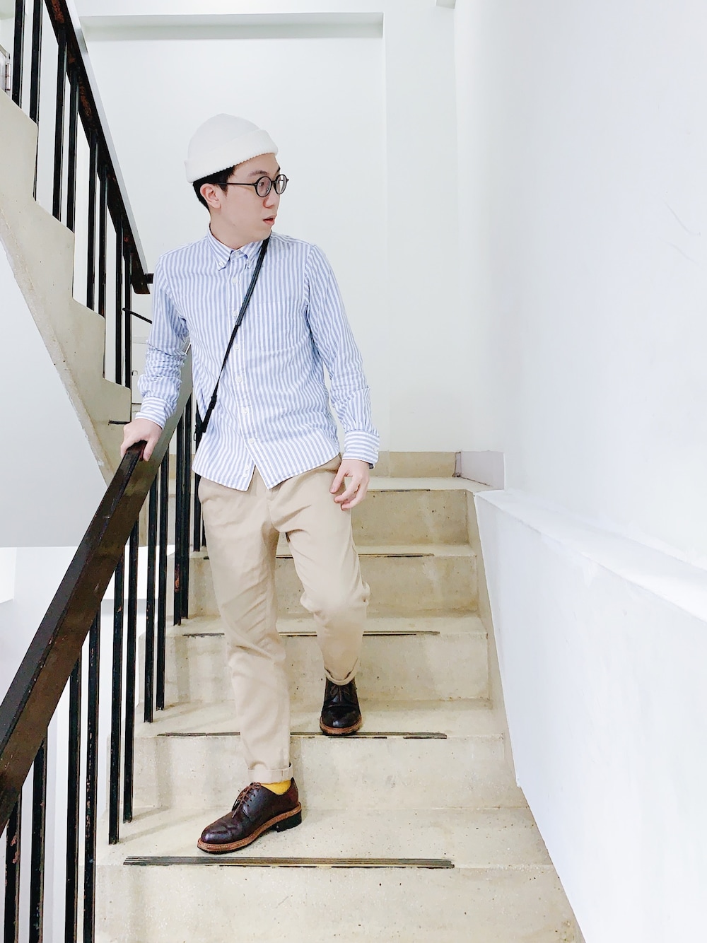 「snow、MUJI、春コーデ、低身長コーデ、低身長男子、plainme、chenjingkai、ootd、Taiwan、TAIPEI」｜「無印良品のアイテム（シャツ/ブラウス、ホワイト系）」を使った、Jin Huangさん（メンズ・162cm）の春コーディネートの1枚目の写真