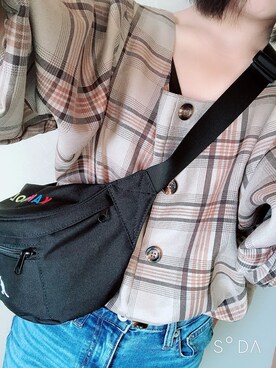 「しまむら（シマムラ）のアイテム（トップス、ブラウン系）」を使った、住民Bさん（レディース・151cm）の夏コーディネート