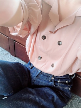 「GU（ジーユー）の（GU）デニムワイドクロップドパンツ（パンツ、ブルー系）」を使った、住民Bさん（レディース・151cm）の秋コーディネート