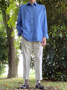「MR.OLIVE（ミスターオリーブ）のT/C ギャバジン / インサイド ツープリーツ スラックス(センタープレスパンツ)（スラックス）」を使った、けんしょーさん（メンズ・172cm）の春コーディネート