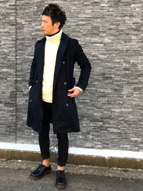 日本の髪型のアイデア 心に強く訴えるトレンチコート 黒 メンズ コーデ