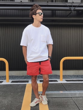 「アイテム（その他パンツ、レッド系）」を使った、KEIJIさん（メンズ・170cm）の夏コーディネート