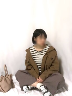 「JUNOAH（ジュノア）のアイテム（カバーオール）」を使った、hiroさん（レディース・152cm）の秋コーディネート