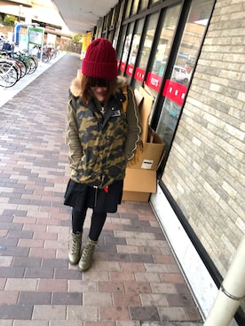 「A BATHING APE（アベイシングエイプ）のアイテム（ジャケット/アウター）」を使った、まりりん☆もーもーさん（レディース・153cm）の冬コーディネート