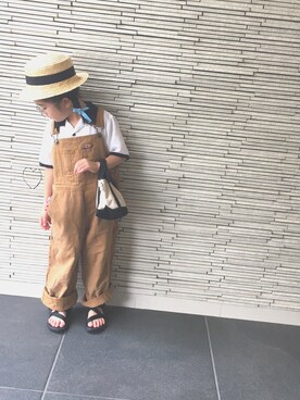 「Dickies（ディッキーズ）のアイテム（オールインワン・サロペット）」を使った、はなさん（キッズ・110cm）の夏コーディネート