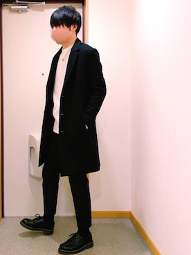 「アンクルパンツ」｜「アイテム（チェスターコート）」を使った、ぎんさん（メンズ・173cm）の冬コーディネート