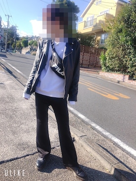 「SPINNS（スピンズ）のアイテム（ライダースジャケット）」を使った、あべたくさん（メンズ・170cm）の冬コーディネート