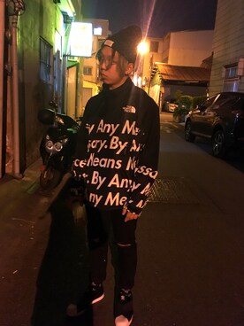 「AES（エーイーエス）のアイテム（帽子）」を使った、王昱舜さん（メンズ・168cm）の冬コーディネート