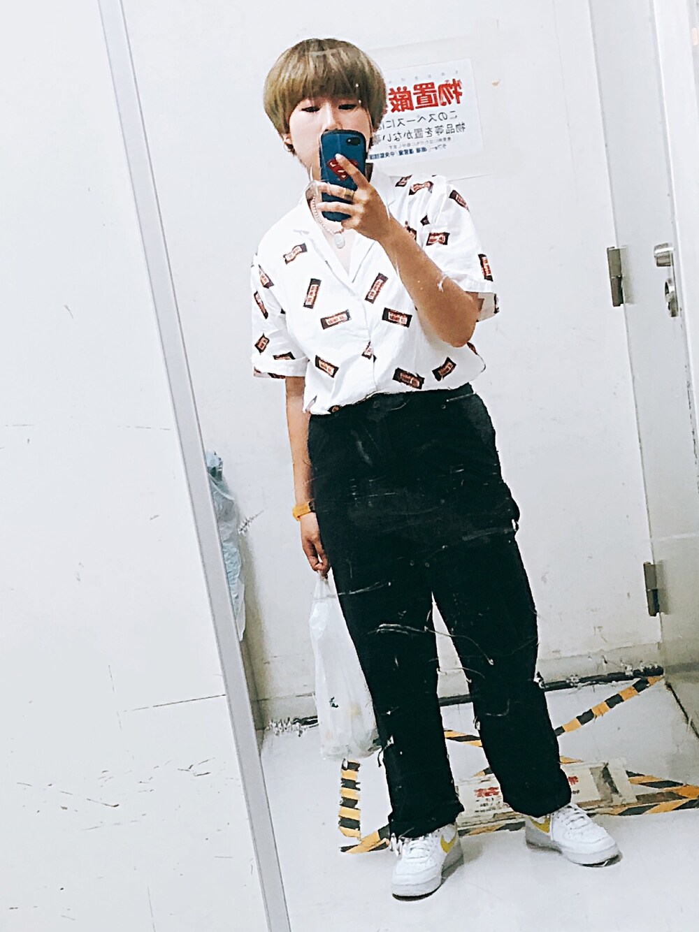 「Double name、ワークパンツ、開襟シャツ、ショートヘア、153cm」｜「DOUBLE NAMEのアイテム（カーゴパンツ、ブラック系）」を使った、よっさんさん（レディース・153cm）の夏コーディネートの1枚目の写真