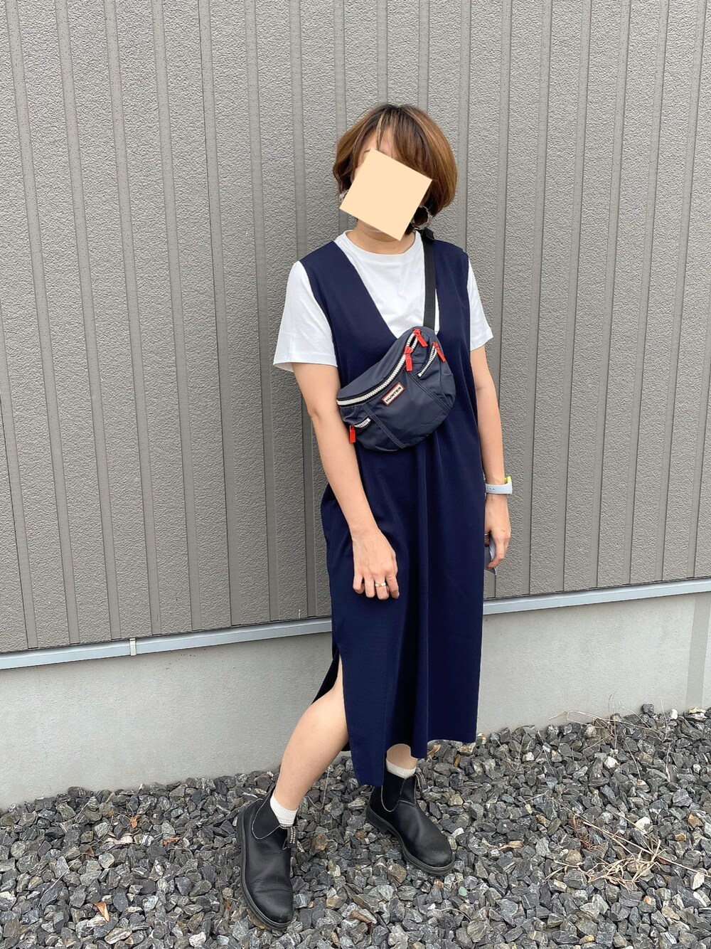 「DHOLICのアイテム（ワンピース/ドレス、ブルー系）」を使った、さやんさん（レディース・157cm）の秋コーディネートの1枚目の写真