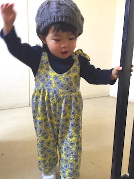 「アイテム（サロペット/オーバーオール、イエロー系）」を使った、yu+kenさん（キッズ・70cm）の春コーディネート