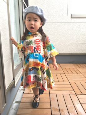「アイテム（バレエシューズ、ブラック系）」を使った、yu+kenさん（キッズ・80cm）の夏コーディネート
