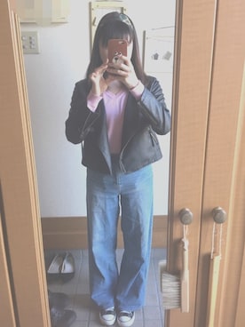 「PAGEBOY（ページボーイ）のアイテム（ライダースジャケット）」を使った、♡♡さん（レディース・153cm）の春コーディネート