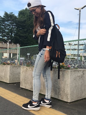 「FREAK'S STORE（フリークスストア）のFREDRIK PACKERS/フレドリックパッカーズ 別注500D DAY PACK （バックパック/リュック）」を使った、chikaさん（レディース・158cm）の秋コーディネート