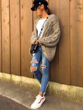 「DHOLIC（ディーホリック）のアイテム（キャスケット）」を使った、chikaさん（レディース・158cm）の秋コーディネート