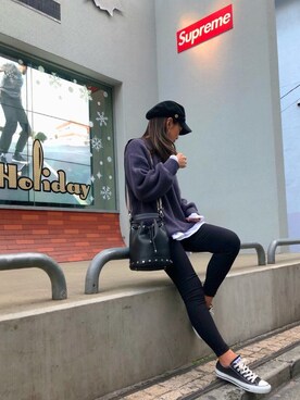 「DHOLIC（ディーホリック）のアイテム（キャスケット）」を使った、chikaさん（レディース・157cm）の冬コーディネート