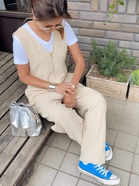 「RED CHOP WORKS（レッドチョップワークス）のアイテム（オールインワン・サロペット）」を使った、chikaさん（レディース・158cm）の夏コーディネート