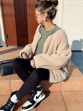 「エアジョーダン」｜「アイテム（ノーカラーコート）」を使った、chikaさん（レディース・158cm）の冬コーディネート