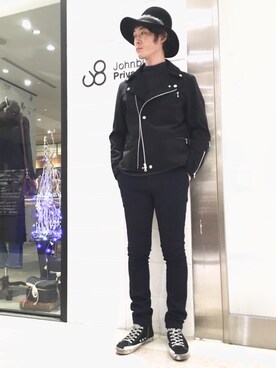 「Johnbull Private labo（ジョンブルプライベートラボ）のアイテム（ライダースジャケット）」を使った、J2さん（メンズ・180cm）の冬コーディネート