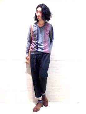 「Johnbull Private labo（ジョンブルプライベートラボ）のアイテム（ニット/セーター）」を使った、J2さん（メンズ・180cm）の春コーディネート