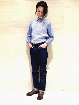 「Johnbull Private labo（ジョンブルプライベートラボ）のアイテム（ローファー）」を使った、J2さん（メンズ・180cm）の春コーディネート