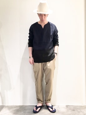 「Johnbull Private labo（ジョンブルプライベートラボ）のアイテム（帽子）」を使った、J2さん（メンズ・180cm）の春コーディネート