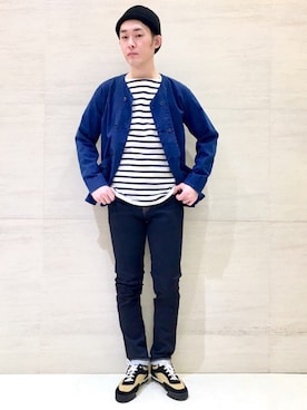 「Johnbull Private labo（ジョンブルプライベートラボ）のアイテム（ノーカラージャケット）」を使った、J2さん（メンズ・180cm）の春コーディネート