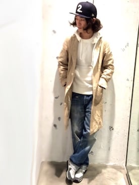 「Johnbull Private labo（ジョンブルプライベートラボ）のアイテム（チェスターコート）」を使った、J2さん（メンズ・180cm）の春コーディネート