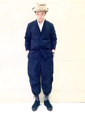 「リネンシャツ」｜「アイテム（その他アウター）」を使った、J2さん（メンズ・180cm）の春コーディネート