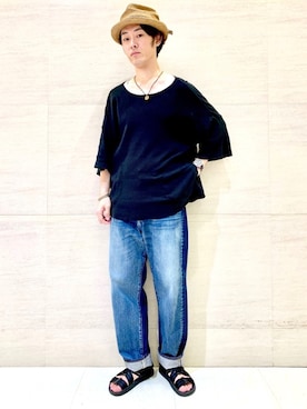「Johnbull Private labo（ジョンブルプライベートラボ）のアイテム（サンダル）」を使った、J2さん（メンズ・180cm）の夏コーディネート