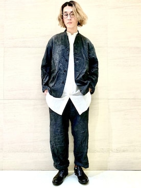 「ロングシャツ」｜「アイテム（その他アウター）」を使った、J2さん（メンズ・180cm）の春コーディネート