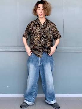 「柄シャツ」｜J2さん（メンズ・180cm）の春コーディネート