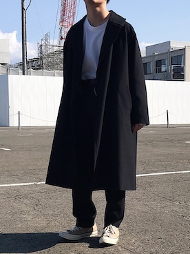 「stein」｜「アイテム（トレンチコート）」を使った、n ㅤo ㅤyさん（メンズ・170cm）の冬コーディネート