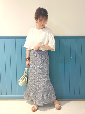 「LOWRYS FARM（ローリーズファーム）のウッドバングル　880326（バングル/リストバンド）」を使った、miyusan☆さん（レディース・155cm）の夏コーディネート