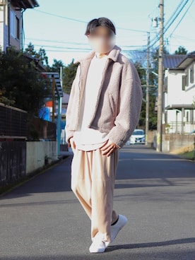 「LIDNM（リドム）のOVERSIZED BOA OUTER（ブルゾン）」を使った、トミーさん（メンズ・178cm）の冬コーディネート