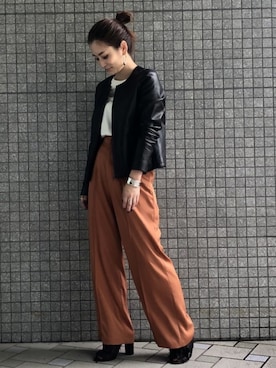「STUDIOUS（ステュディオス）のアイテム（ライダースジャケット）」を使った、KAORIさん（レディース・153cm）の夏コーディネート