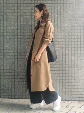 「STUDIOUS（ステュディオス）のアイテム（シャツワンピース）」を使った、KAORIさん（レディース・153cm）の秋コーディネート
