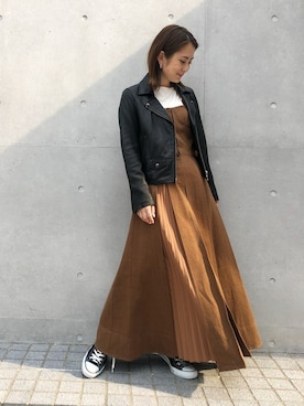 「STUDIOUS（ステュディオス）のアイテム（ライダースジャケット）」を使った、KAORIさん（レディース・153cm）の秋コーディネート