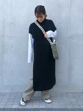 「ロングニット」｜「アイテム（ワンピース/ドレス）」を使った、KAORIさん（レディース・153cm）の冬コーディネート