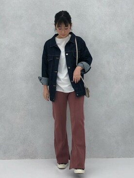 「STUDIOUS（ステュディオス）のアイテム（デニムジャケット）」を使った、KAORIさん（レディース・153cm）の冬コーディネート