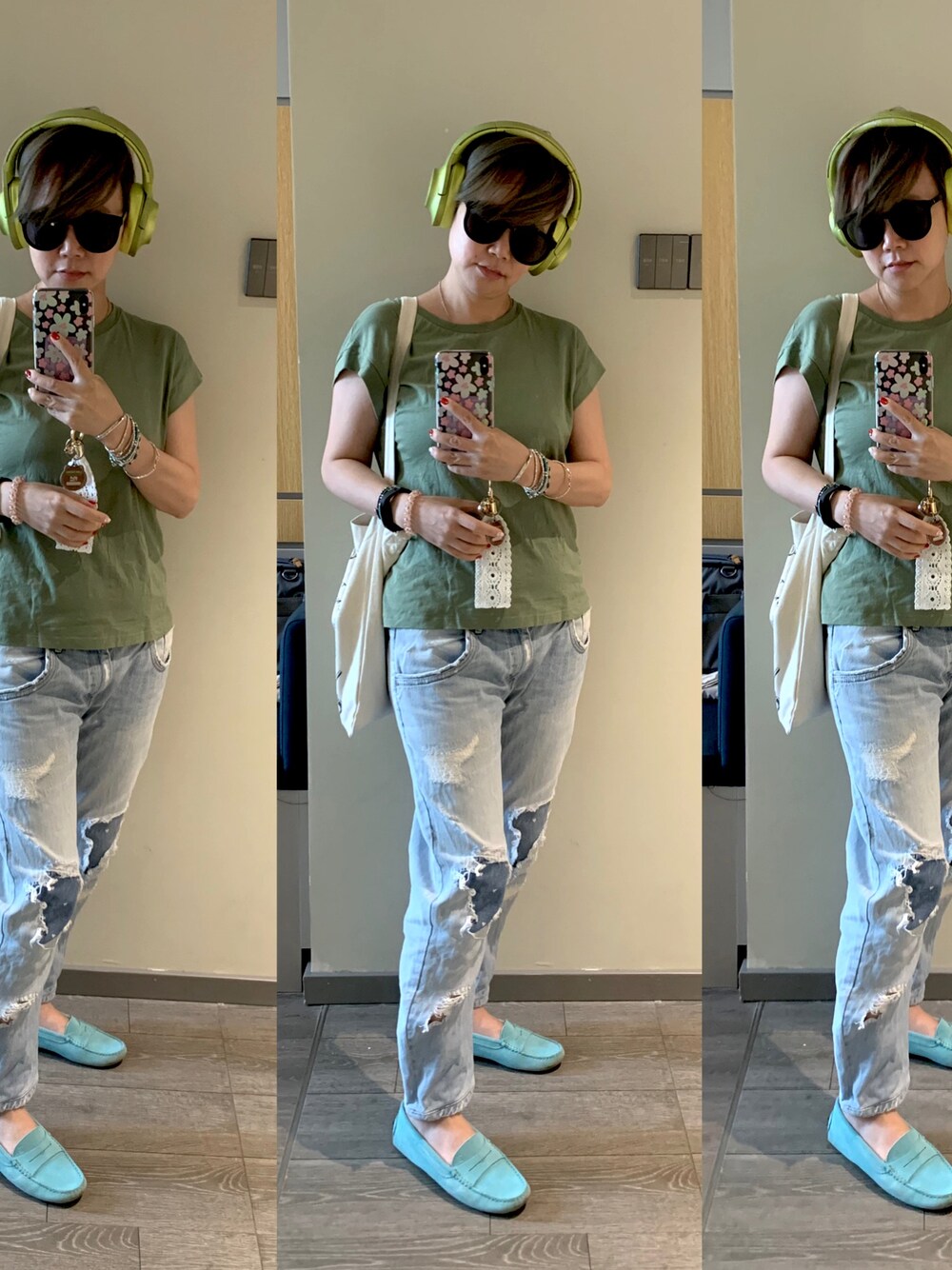 「Sunnyday、causal wear」｜「ZARAのアイテム（Tシャツ/カットソー、グリーン系）」を使った、Jessie Wuさん（レディース・156cm）の夏コーディネートの1枚目の写真