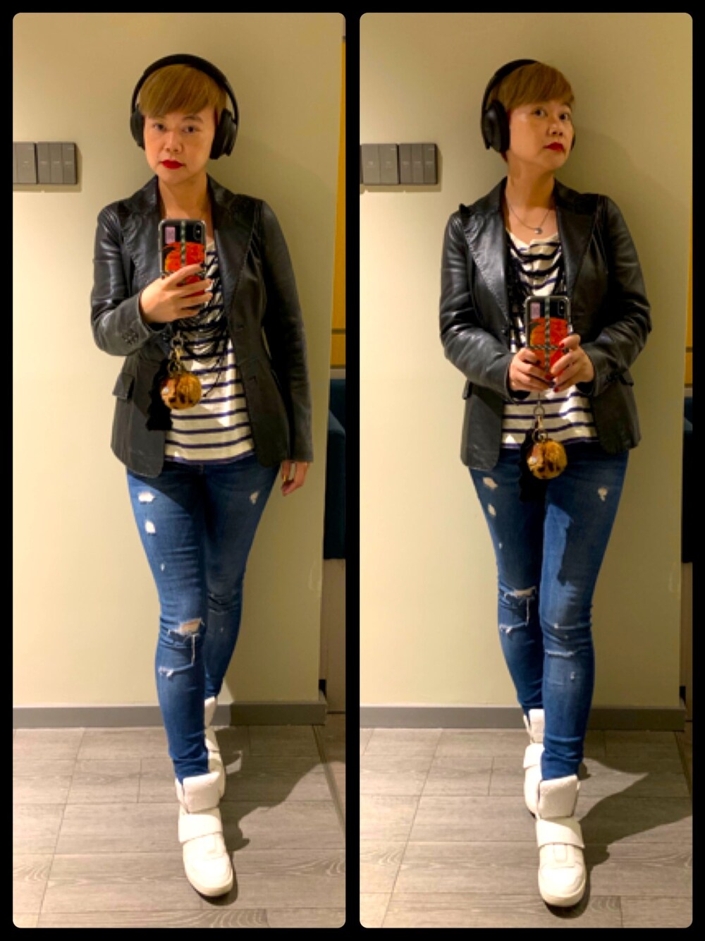 「街头搭配」｜「ZARAのアイテム（デニムパンツ、ブルー系）」を使った、Jessie Wuさん（レディース・156cm）の秋コーディネートの1枚目の写真