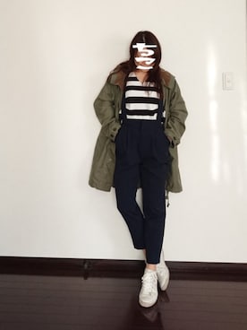 「Engineered Garments（エンジニアードガーメンツ）のアイテム（モッズコート）」を使った、chikoさん（レディース・156cm）の春コーディネート