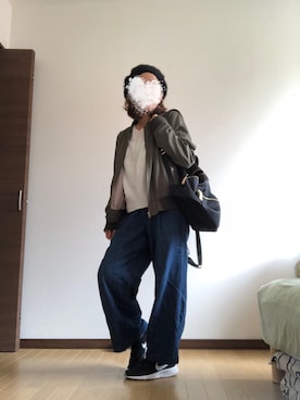 「ANAP（アナップ）のアイテム（MA-1）」を使った、あーぴょんさん（レディース・152cm）の秋コーディネート